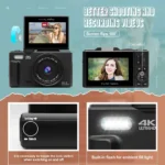 4K 18X, Vintage Vlog Video Recorder, YouTube, Flip Screen Selfie File, WiFi Webcam - Image 6