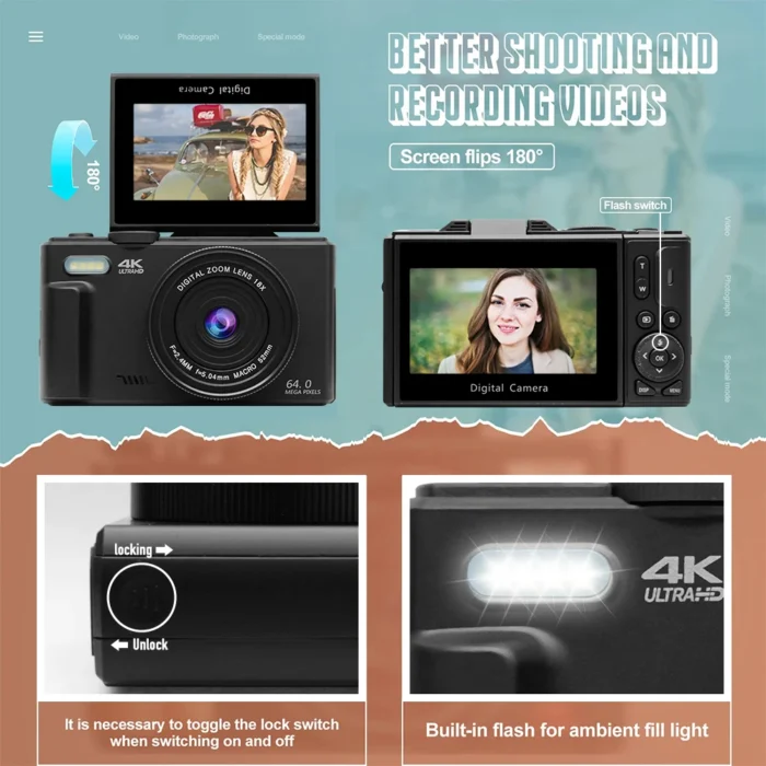 kf-Sdcf0f148ab89415fb66d3e7a324832bfg-4K-18X-Vlog 4K 18X, Vintage Vlog Video Recorder, YouTube, Flip Screen Selfie File, WiFi Webcam - Image 6