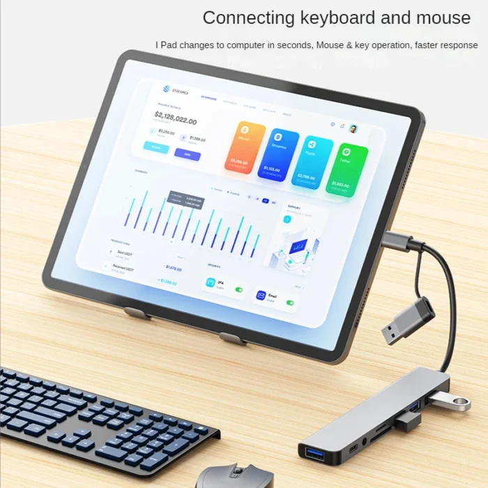 USB 3.0 Type C Docking Adapter Ststion USB 2.0 TF SD Card Reader Audio Output Multi Hub Splitter for PC MacBook Pro - Image 3