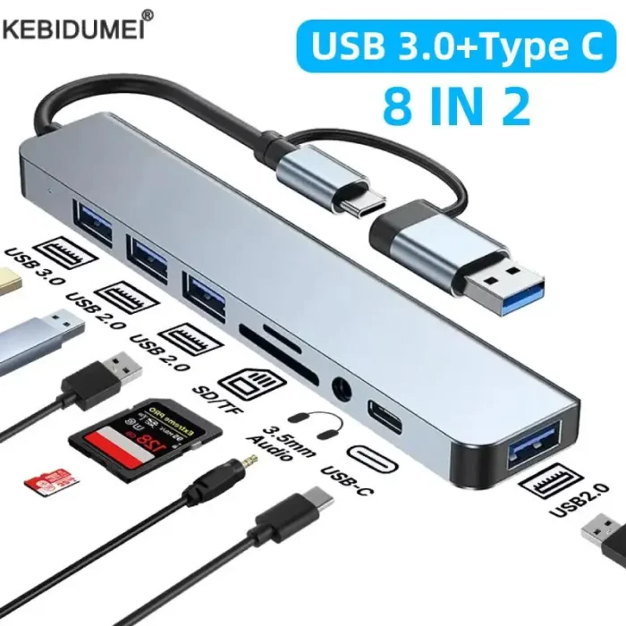 USB 3.0 Type C Docking Adapter Ststion USB 2.0 TF SD Card Reader Audio Output Multi Hub Splitter for PC MacBook Pro - Image 1